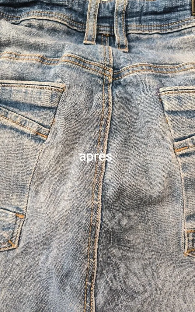 Le même jean après réparation invisible par LM Couture